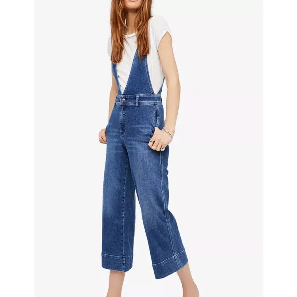 Free People Womens Wide Leg Cropped A-Line Overalls Medium Wash Size 0